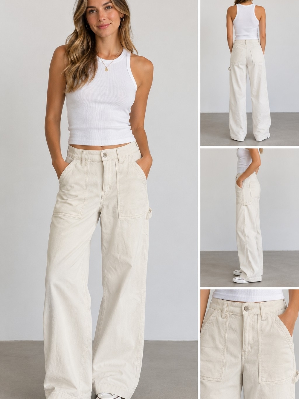 American Eagle Outfitters High-Rise Wide Leg Pants in Cream